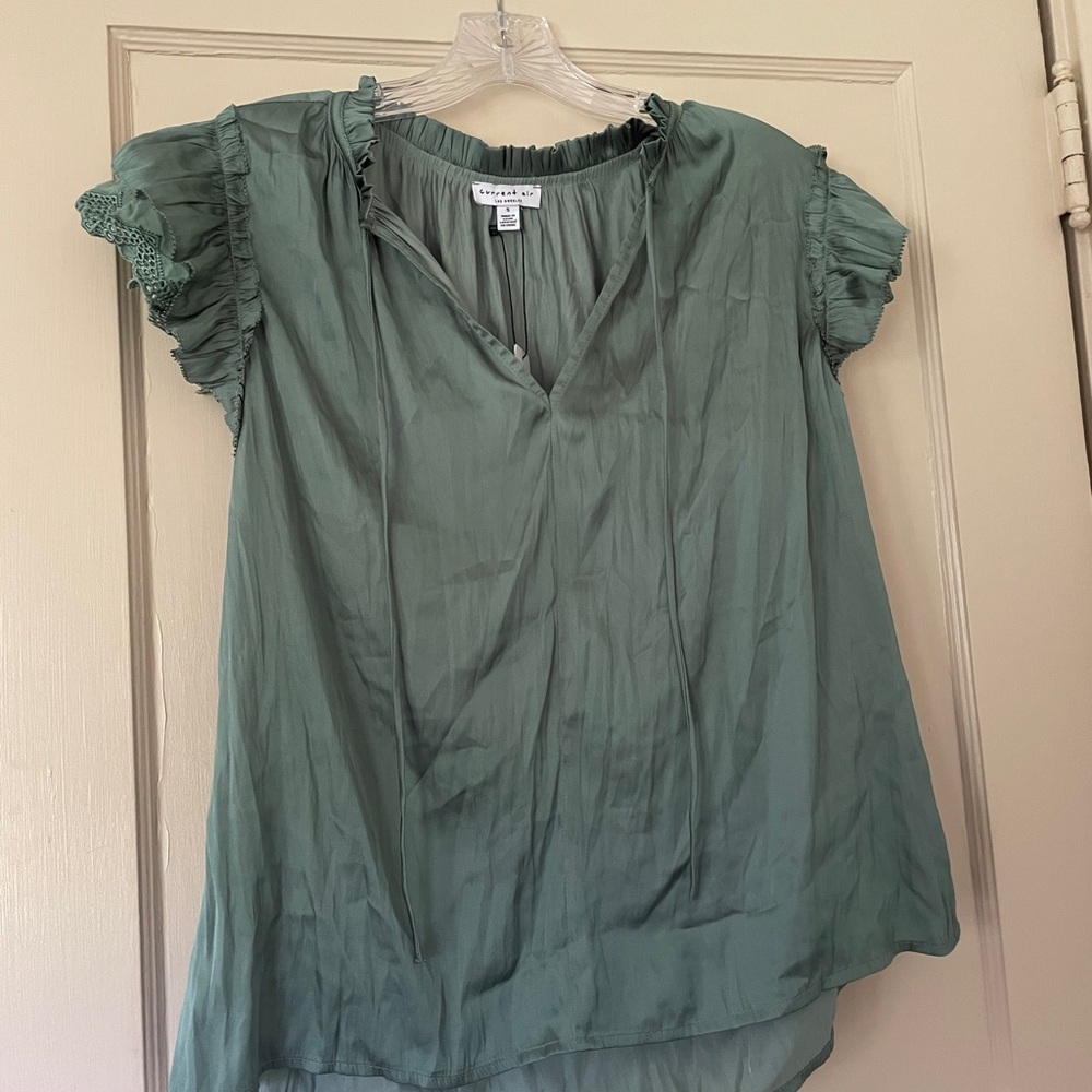 Current Air Teal Ruffle Sleeve Blouse